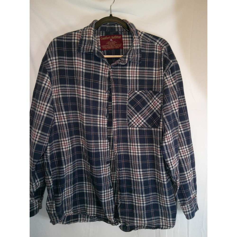 Comfort Outfitter Mens Plaid Long Sleeve Button Up Shirt‎ Red Blue White XL